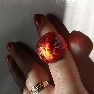 Alexis Bittar unique geo dome lucite ring burnt orange-red